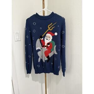 Tipsy Elves Ugly Xmas Sweater Aquaman Santa Riding Shark Size medium Holiday